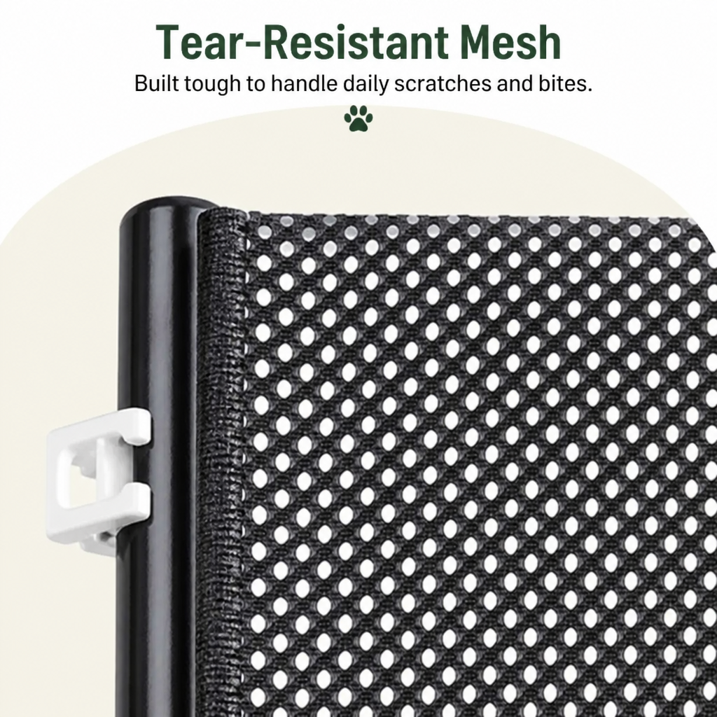 DogBedHouse Retractable See-Through Mesh Pet Gate (Tool-Free)