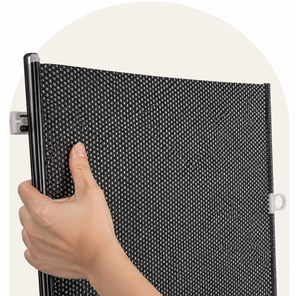 DogBedHouse Retractable See-Through Mesh Pet Gate (Tool-Free)