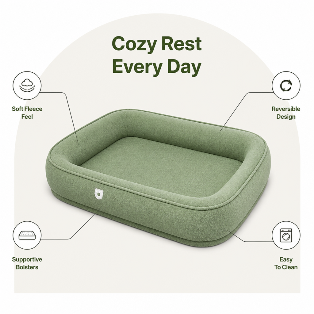 DogBedHouse Reversible Plush Fleece Bolster Bed