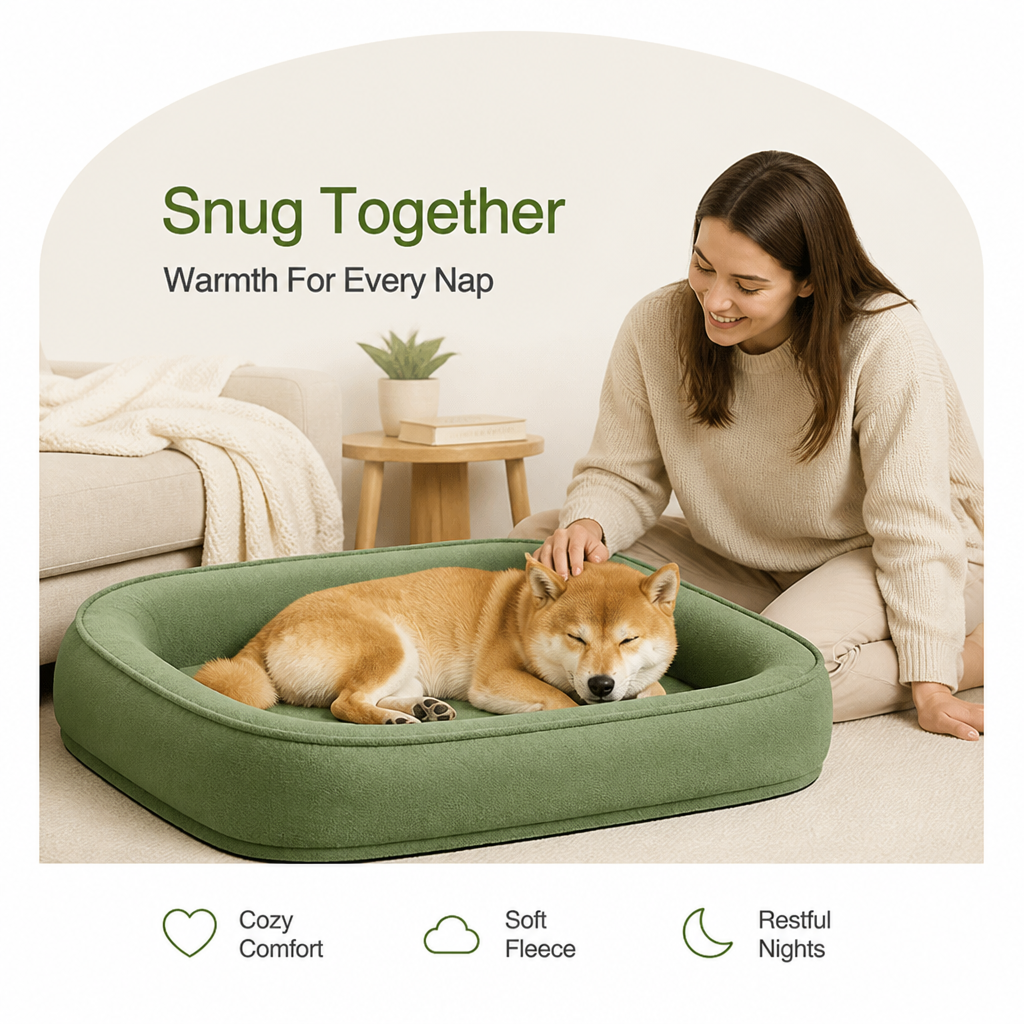 DogBedHouse Reversible Plush Fleece Bolster Bed