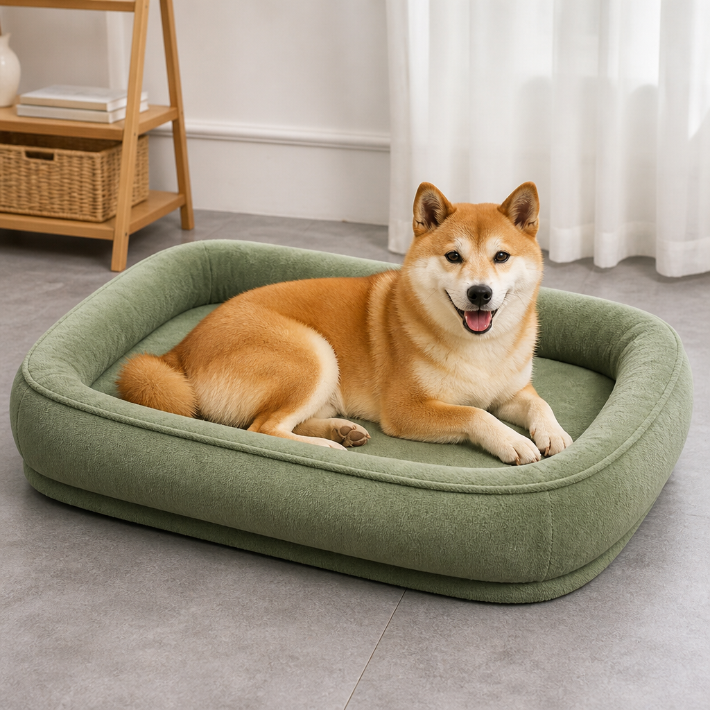 DogBedHouse Reversible Plush Fleece Bolster Bed