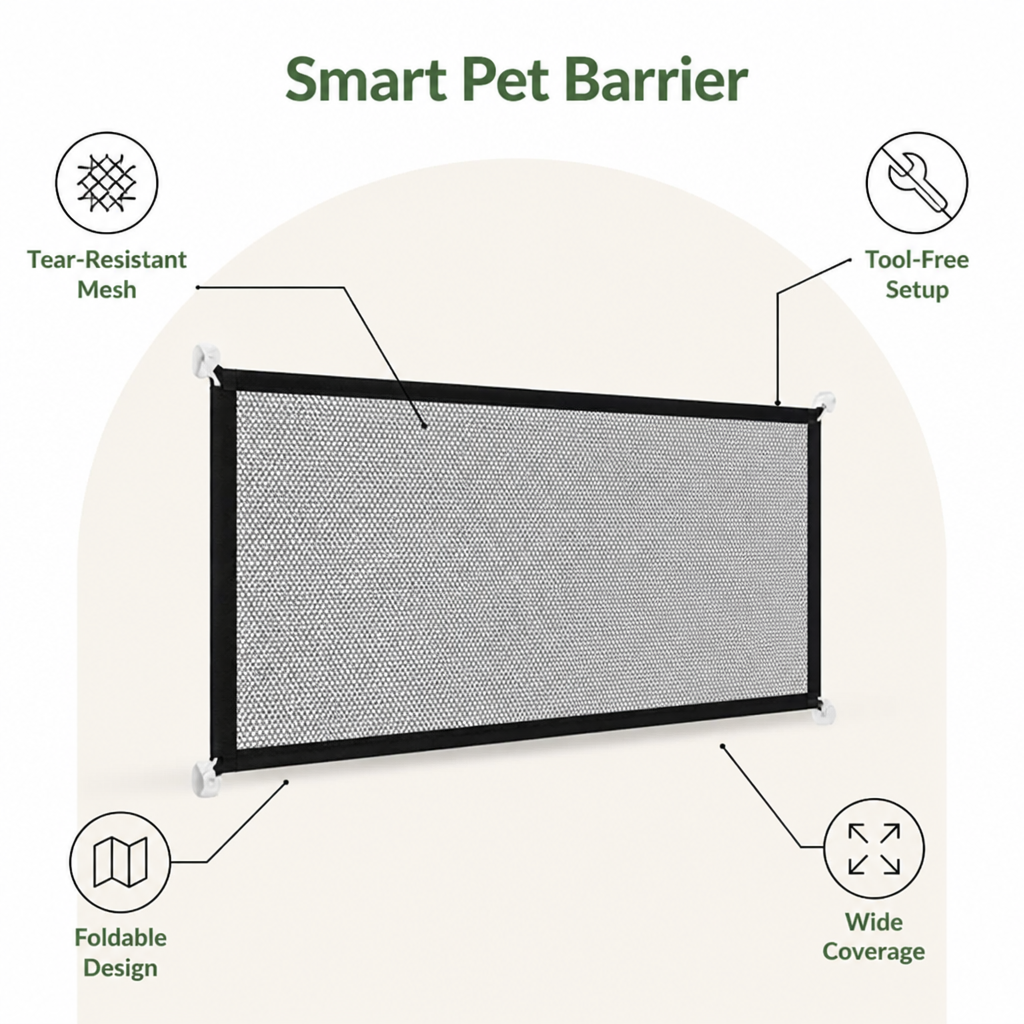 DogBedHouse Scratch-Resistant Nylon Foldable Pet Gate (Tool-Free Setup)