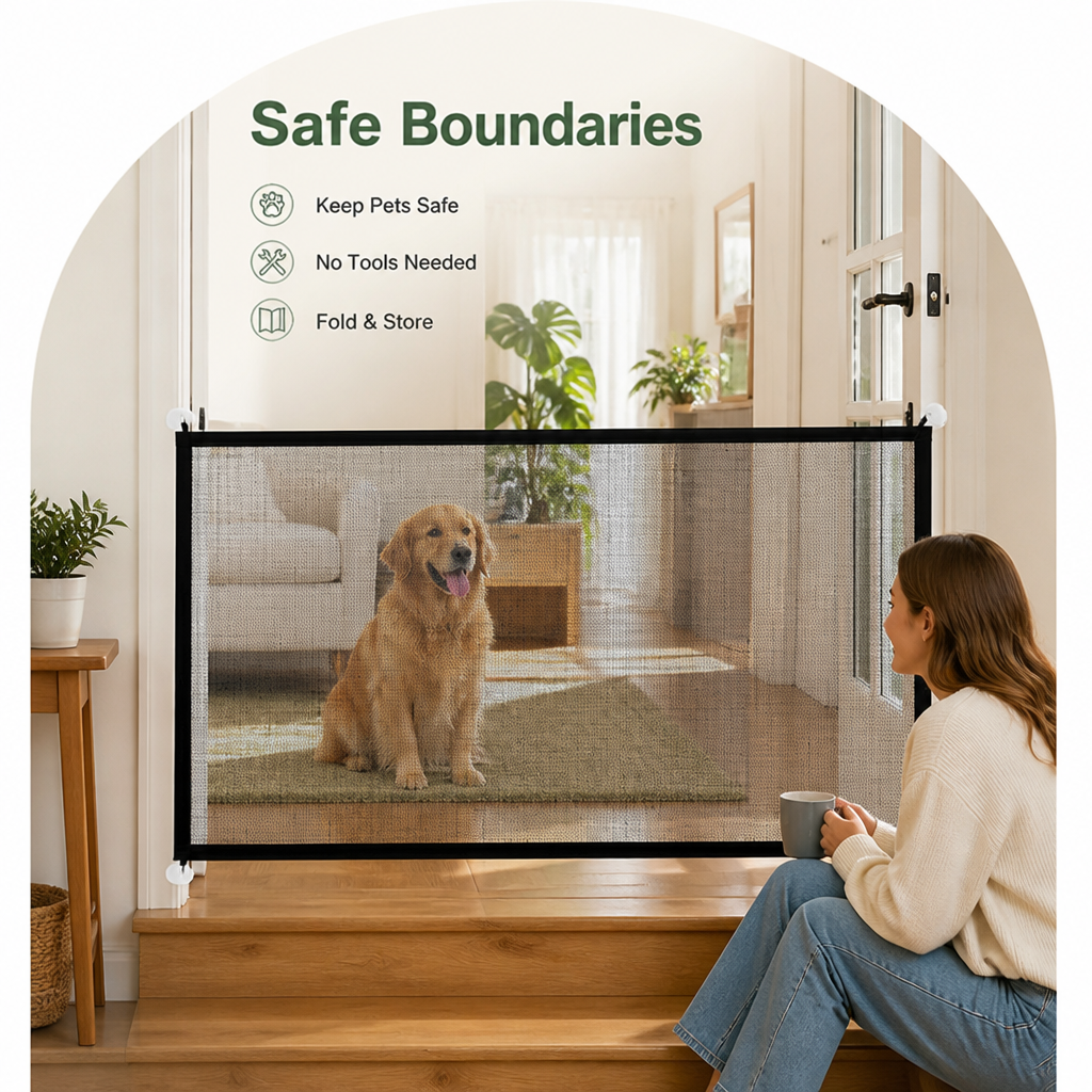 DogBedHouse Scratch-Resistant Nylon Foldable Pet Gate (Tool-Free Setup)