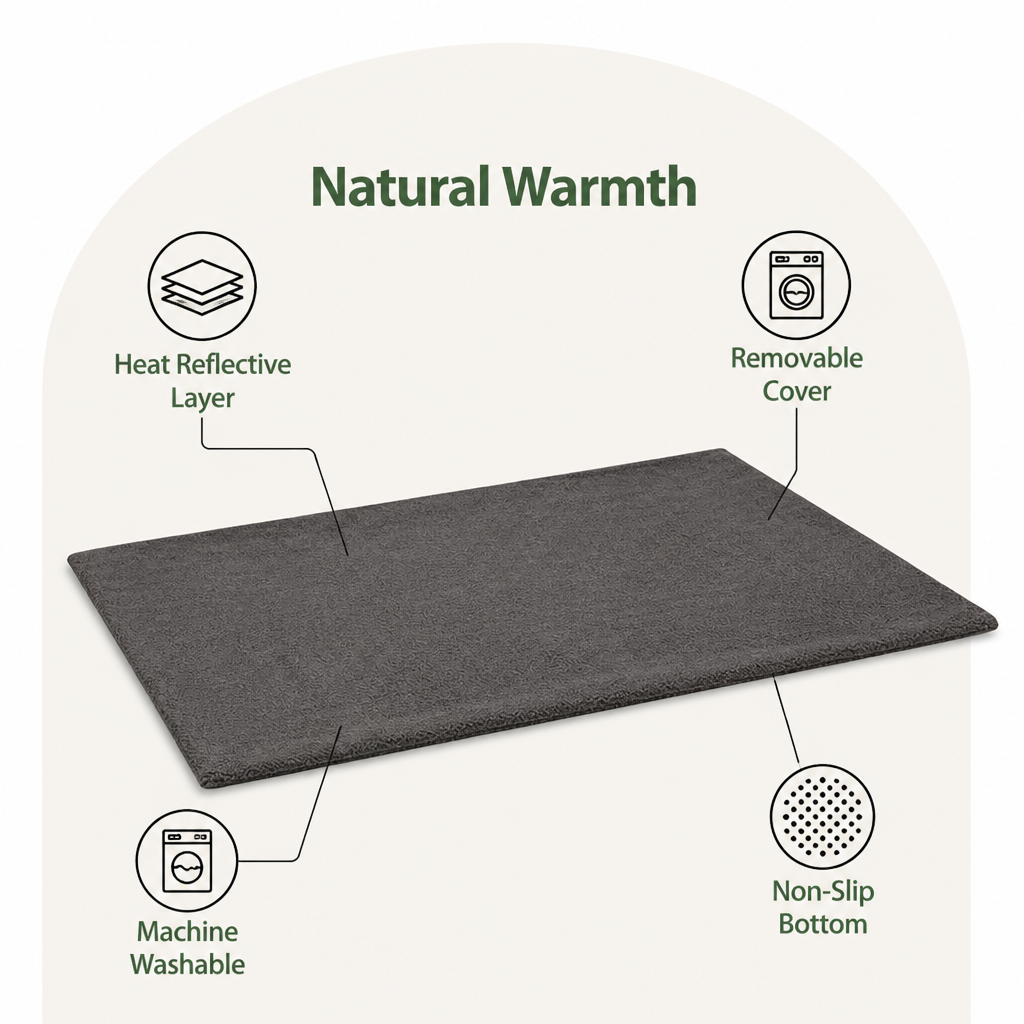 DogBedHouse Self-Heating Heat-Reflective Lambswool Pet Mat (Removable Cover)