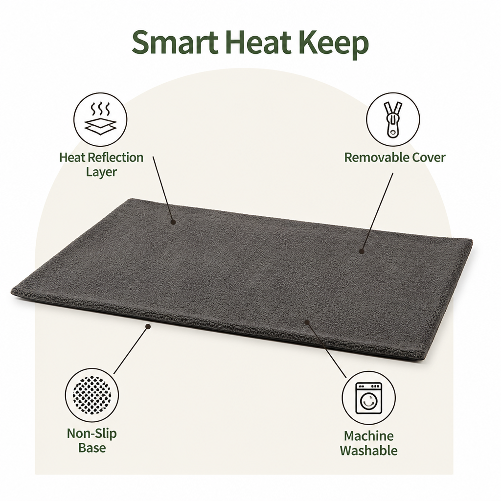DogBedHouse Self-Heating Lambswool Non-Slip Pet Mat (Removable Cover)