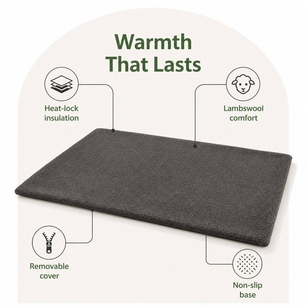 DogBedHouse Self-Heating Lambswool & Non-Slip Pet Mat (Removable Cover)