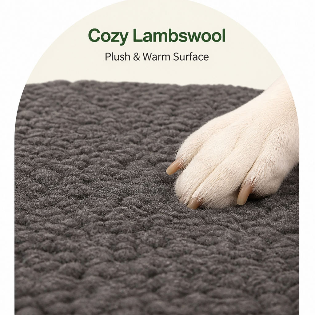 DogBedHouse Self-Heating Lambswool & Non-Slip Pet Mat (Removable Cover)