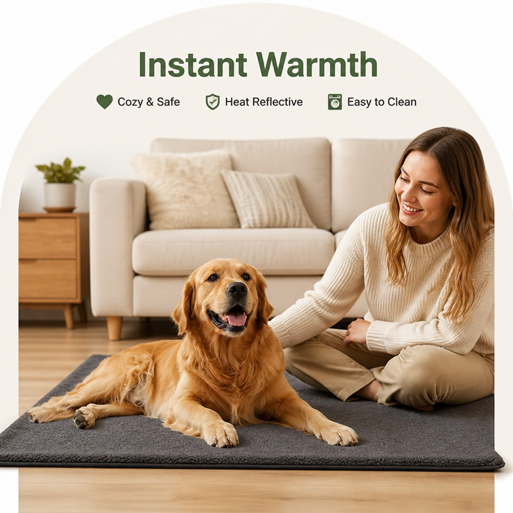 DogBedHouse Self-Heating Lambswool Non-Slip Pet Mat (Removable Cover)