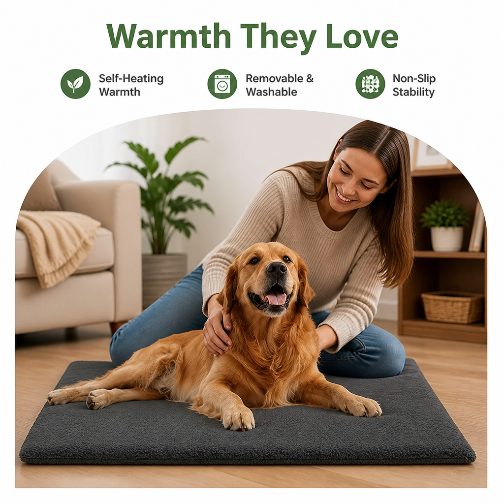 DogBedHouse Self-Heating Lambswool & Non-Slip Pet Mat (Removable Cover)