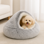 DogBedHouse Self-Heating Plush Semi-Enclosed Round Pet Bed (2-in-1 For Cats & Puppies)