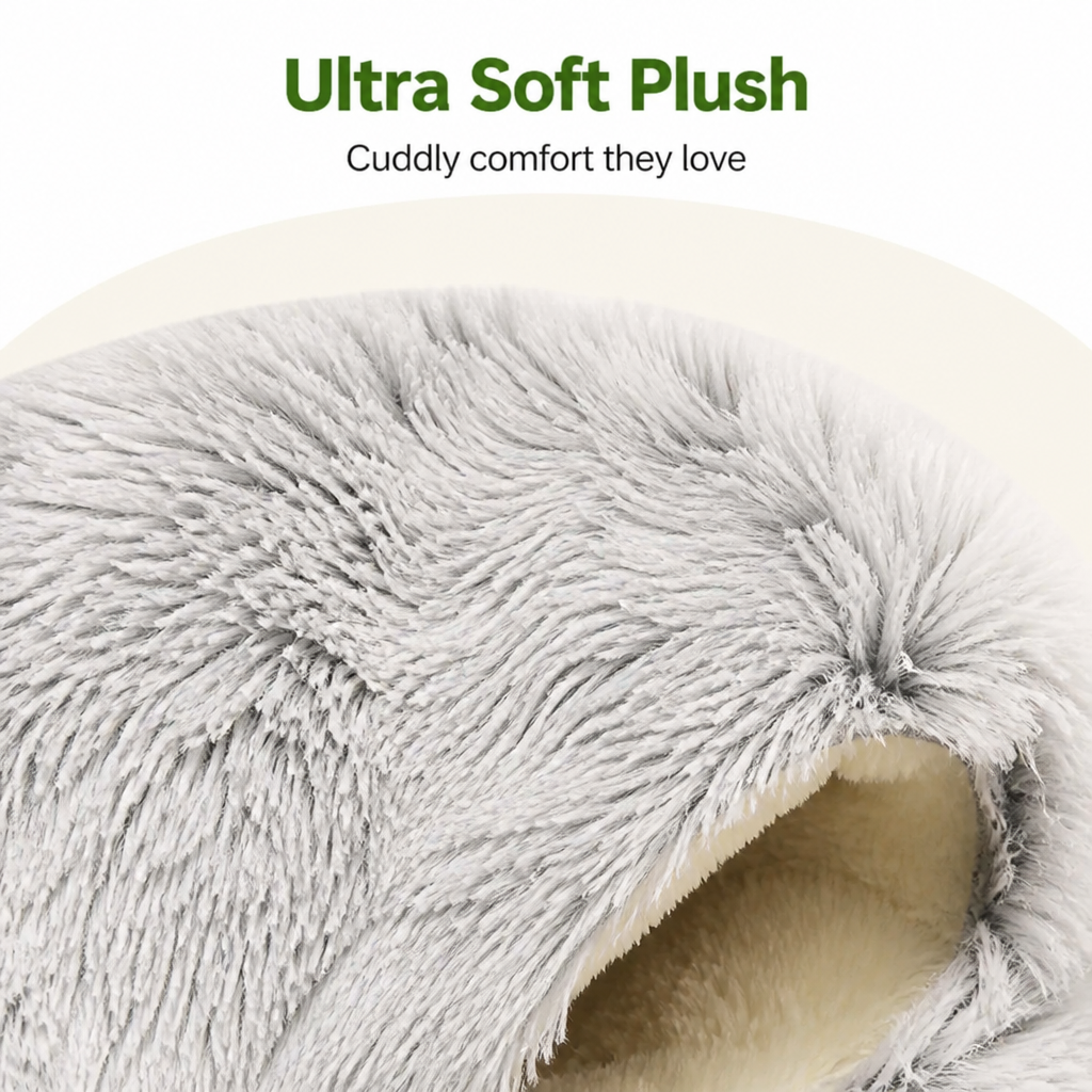 DogBedHouse Self-Heating Plush Semi-Enclosed Round Pet Bed (2-in-1 For Cats & Puppies)