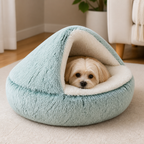 DogBedHouse Self-Heating Plush Semi-Enclosed Round Pet Bed (2-in-1 For Cats & Puppies)