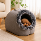 DogBedHouse Self-Warming Coral Velvet Pet Cave Bed