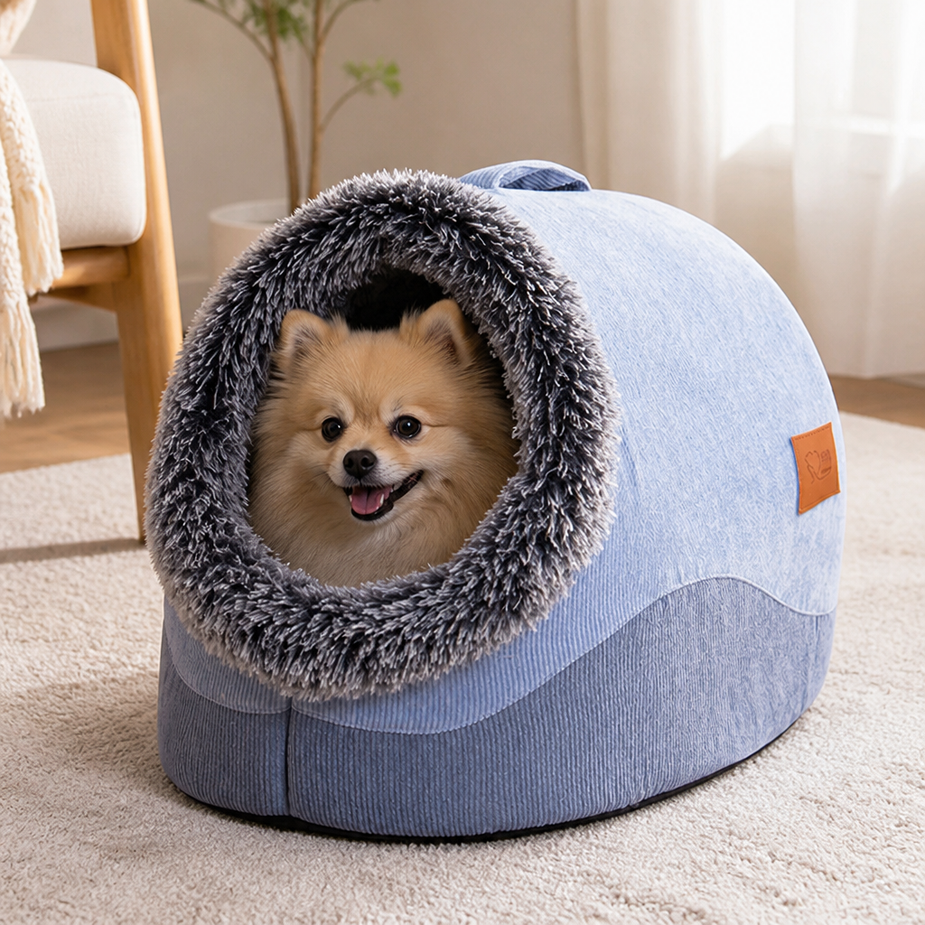 DogBedHouse Self-Warming Coral Velvet Pet Cave Bed