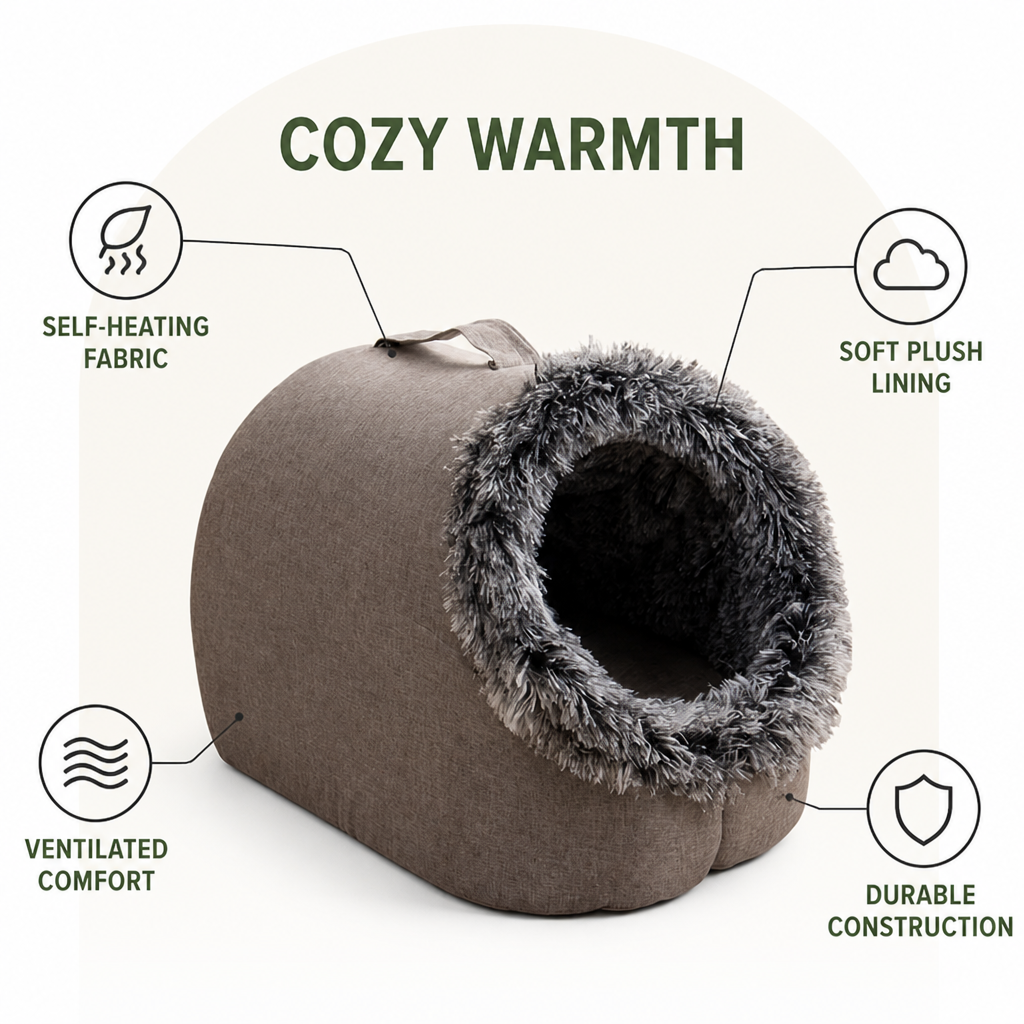 DogBedHouse Self-Warming Coral Velvet Pet Cave Bed