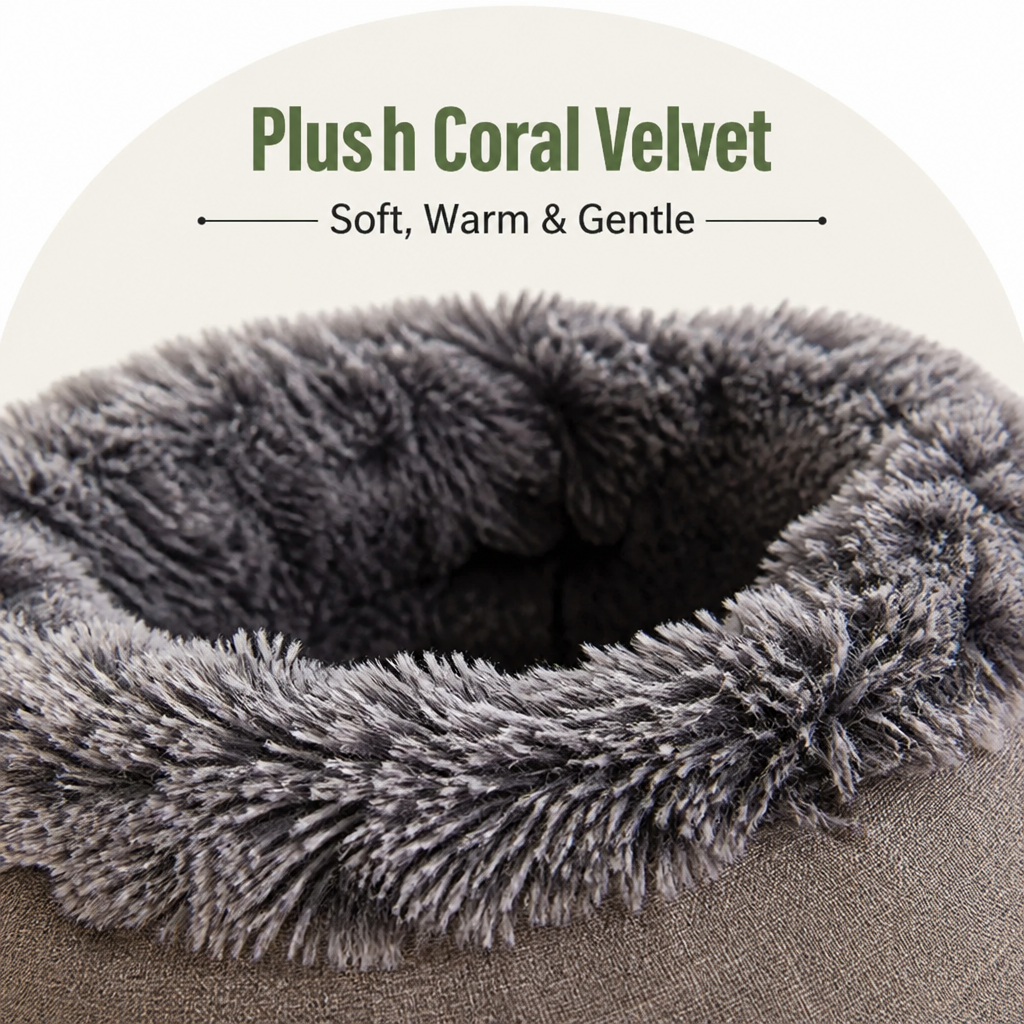 DogBedHouse Self-Warming Coral Velvet Pet Cave Bed