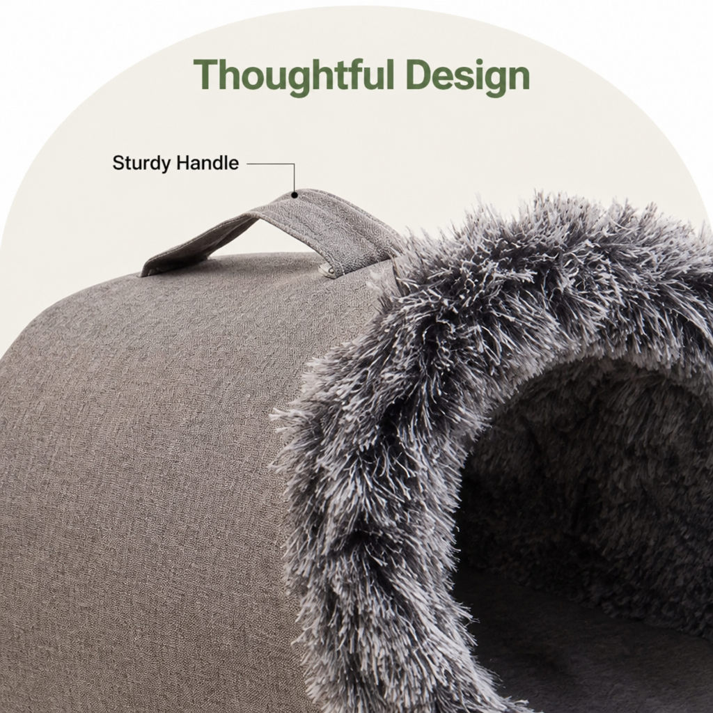 DogBedHouse Self-Warming Coral Velvet Pet Cave Bed