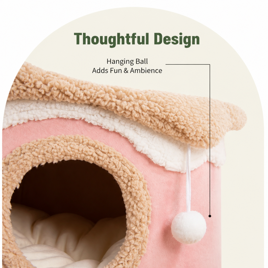 DogBedHouse Self-Warming Coral Velvet Pet Tent Bed