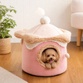 DogBedHouse Self-Warming Coral Velvet Pet Tent Bed