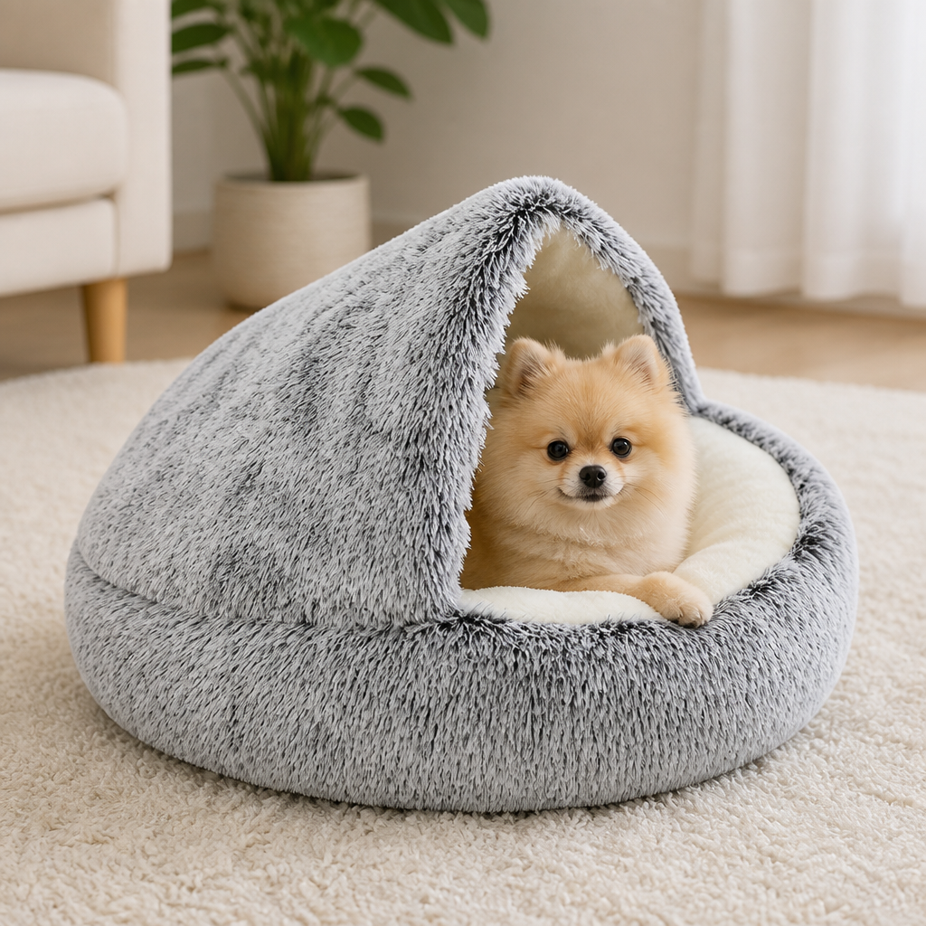 DogBedHouse Self-Warming Plush & Convertible Round Nest Bed (40cm)