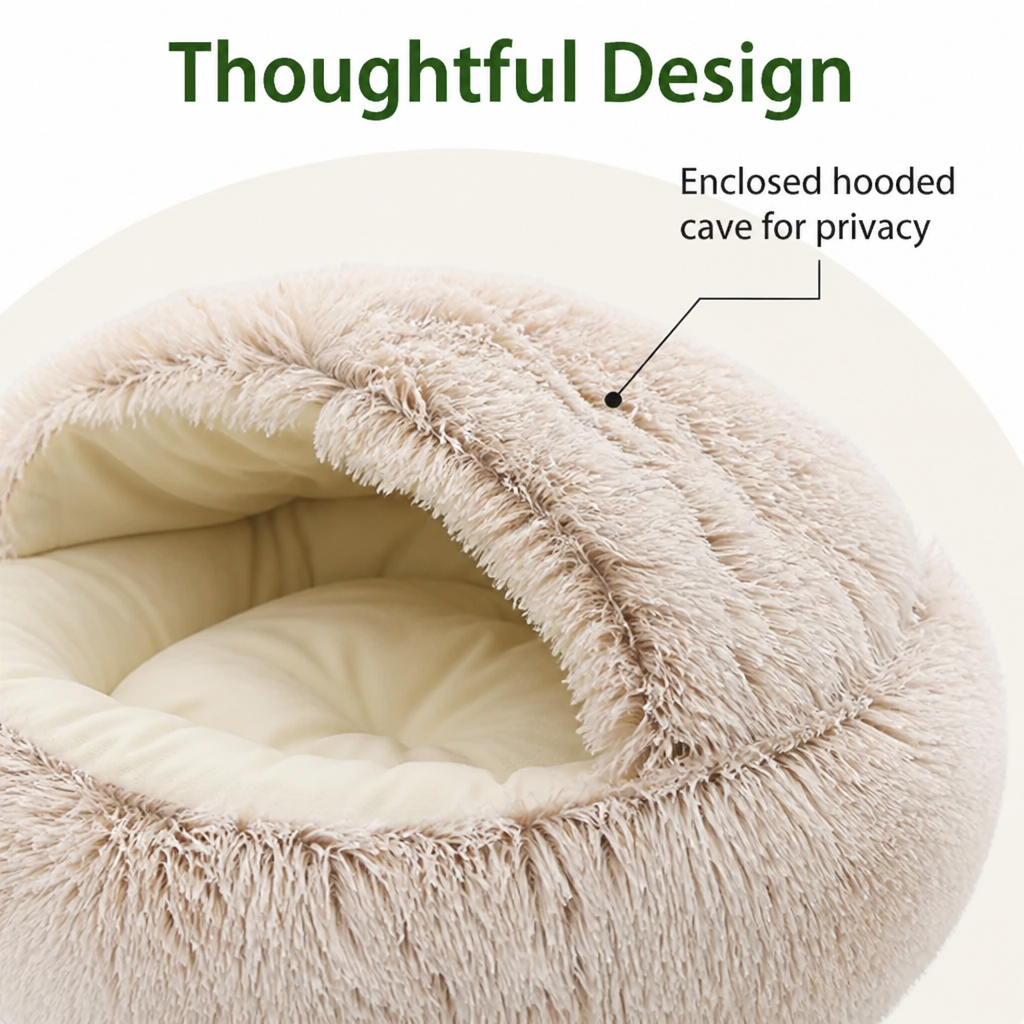 DogBedHouse Self-Warming Plush & Convertible Round Nest Bed (40cm)