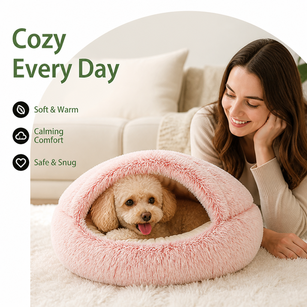 DogBedHouse Self-Warming Plush & Convertible Round Nest Bed (40cm)