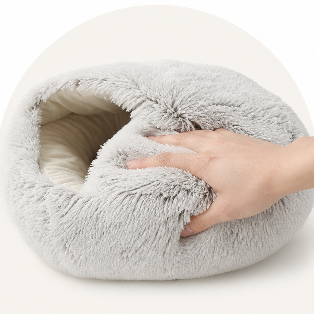 DogBedHouse Self-Warming Plush & Convertible Round Nest Bed (40cm)