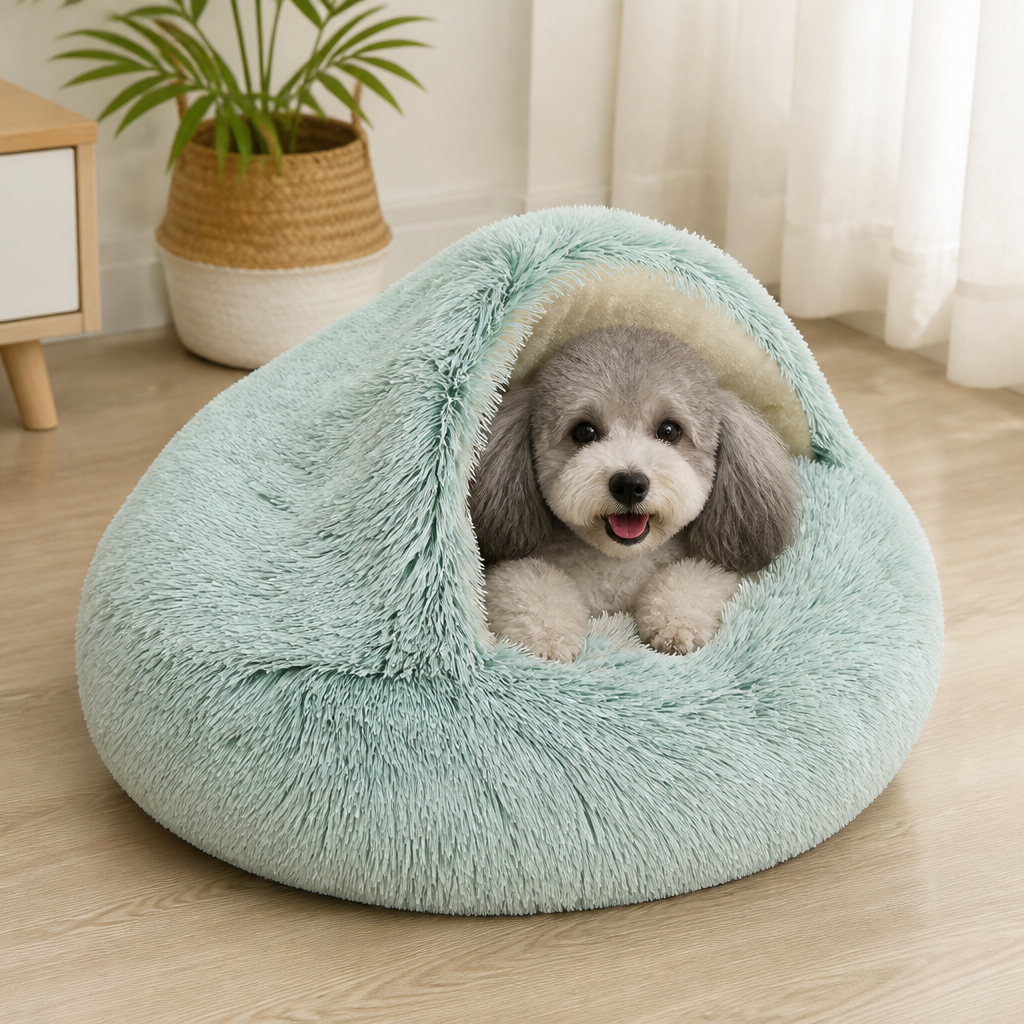 DogBedHouse Self-Warming Plush & Convertible Round Nest Bed (40cm)