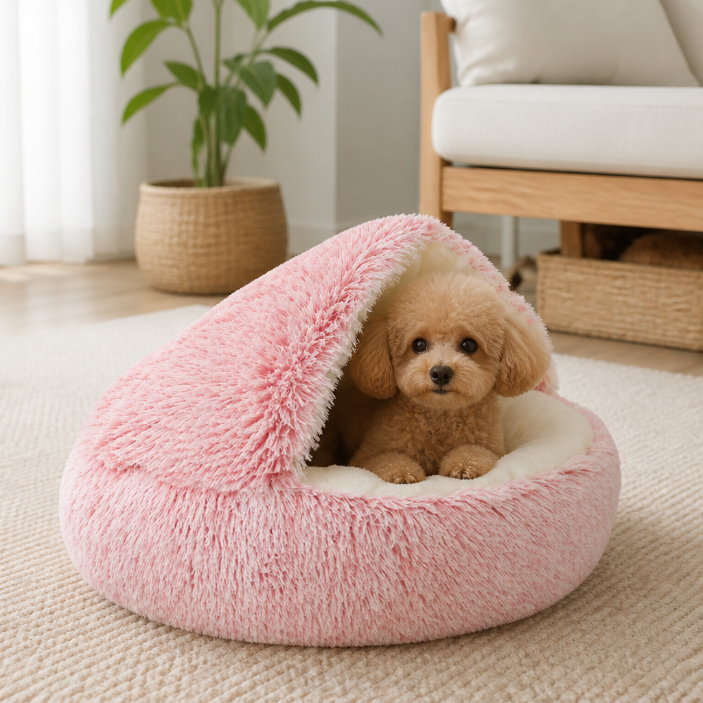 DogBedHouse Self-Warming Plush & Convertible Round Nest Bed (40cm)