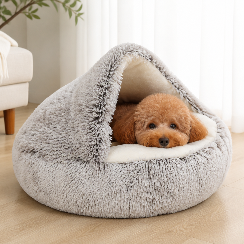 DogBedHouse Self-Warming Plush & Convertible Round Nest Bed (40cm)