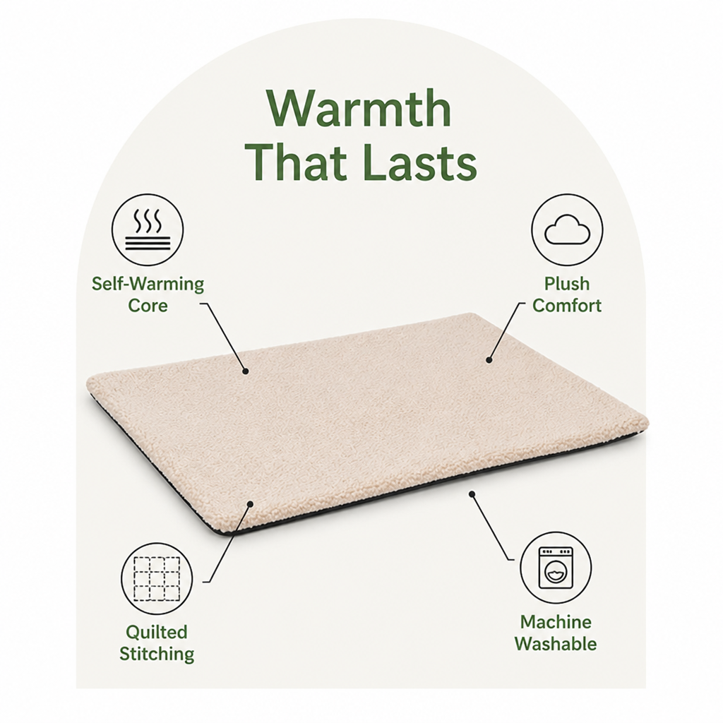 DogBedHouse Self-Warming Plush Faux Fur Pet Mat (Machine Washable)