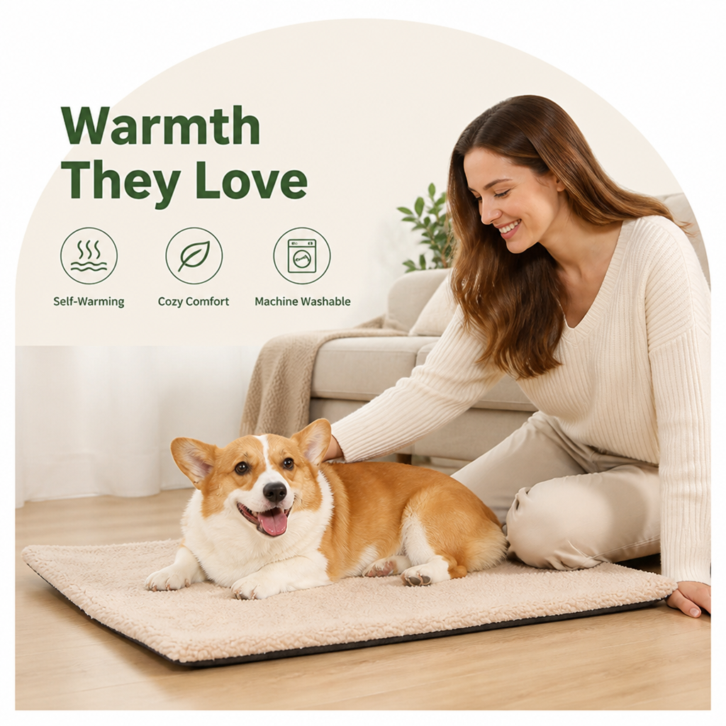 DogBedHouse Self-Warming Plush Faux Fur Pet Mat (Machine Washable)