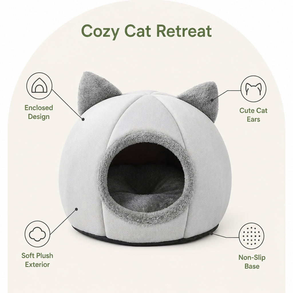DogBedHouse Semi-Closed Non-Slip Cat Bed (Removable Cushion)