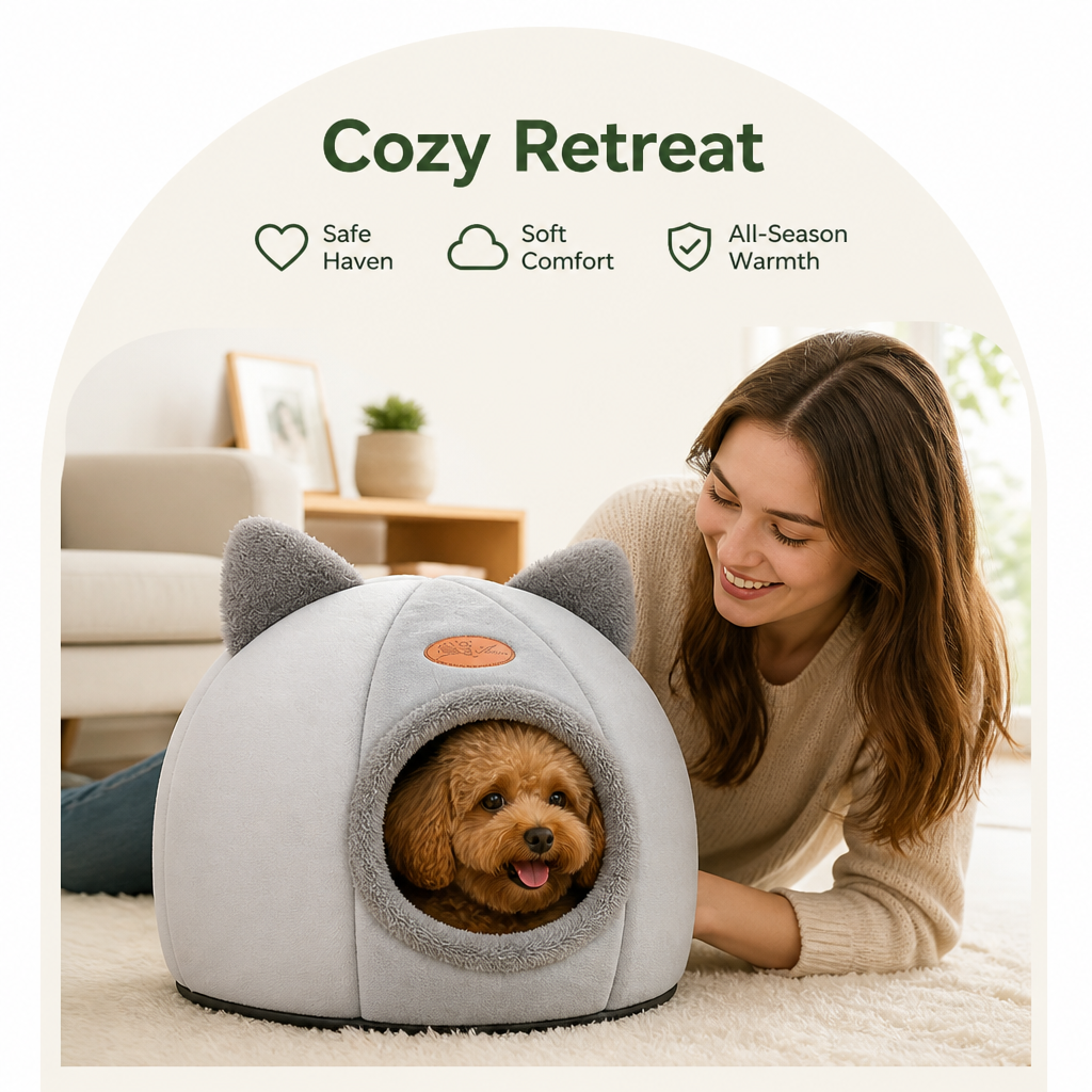 DogBedHouse Semi-Closed Non-Slip Cat Bed (Removable Cushion)