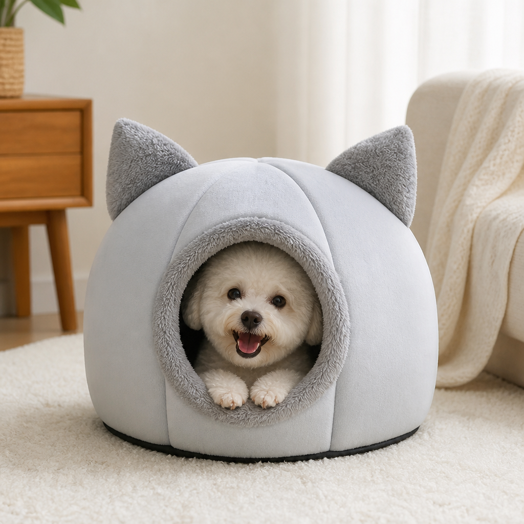 DogBedHouse Semi-Closed Non-Slip Cat Bed (Removable Cushion)