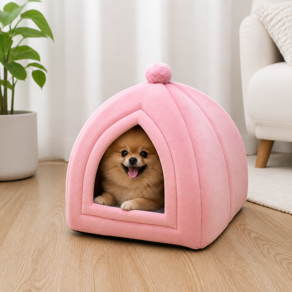 DogBedHouse Semi-Closed Plush Fleece Pet Nest (Machine Washable)
