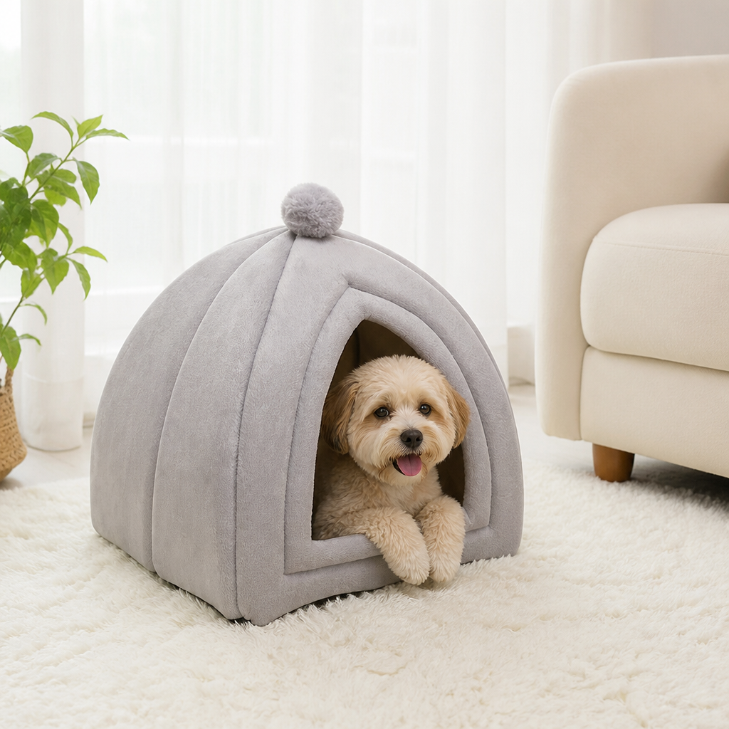 DogBedHouse Semi-Closed Plush Fleece Pet Nest (Machine Washable)