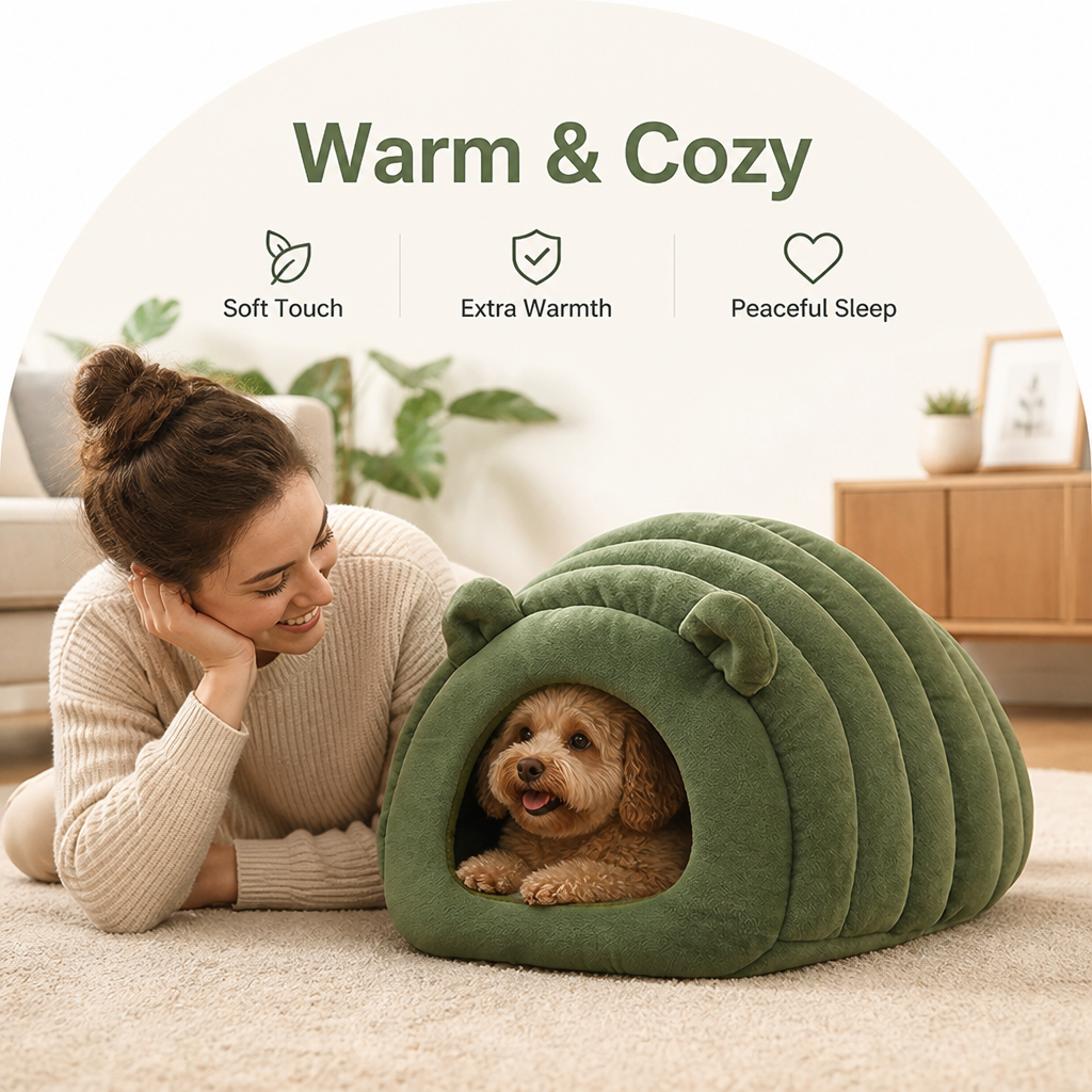 DogBedHouse Semi-Closed Sherpa Plush Pet Nest