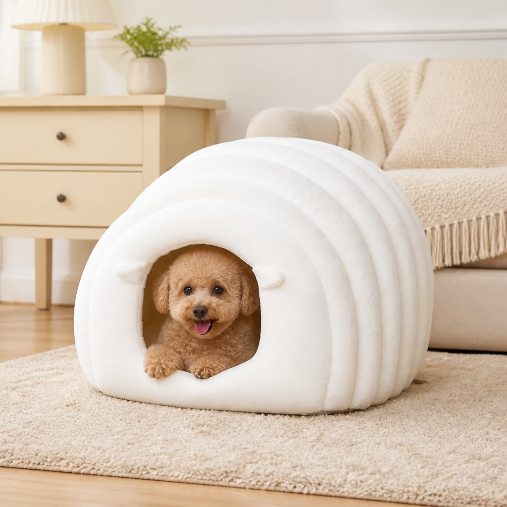 DogBedHouse Semi-Closed Sherpa Plush Pet Nest