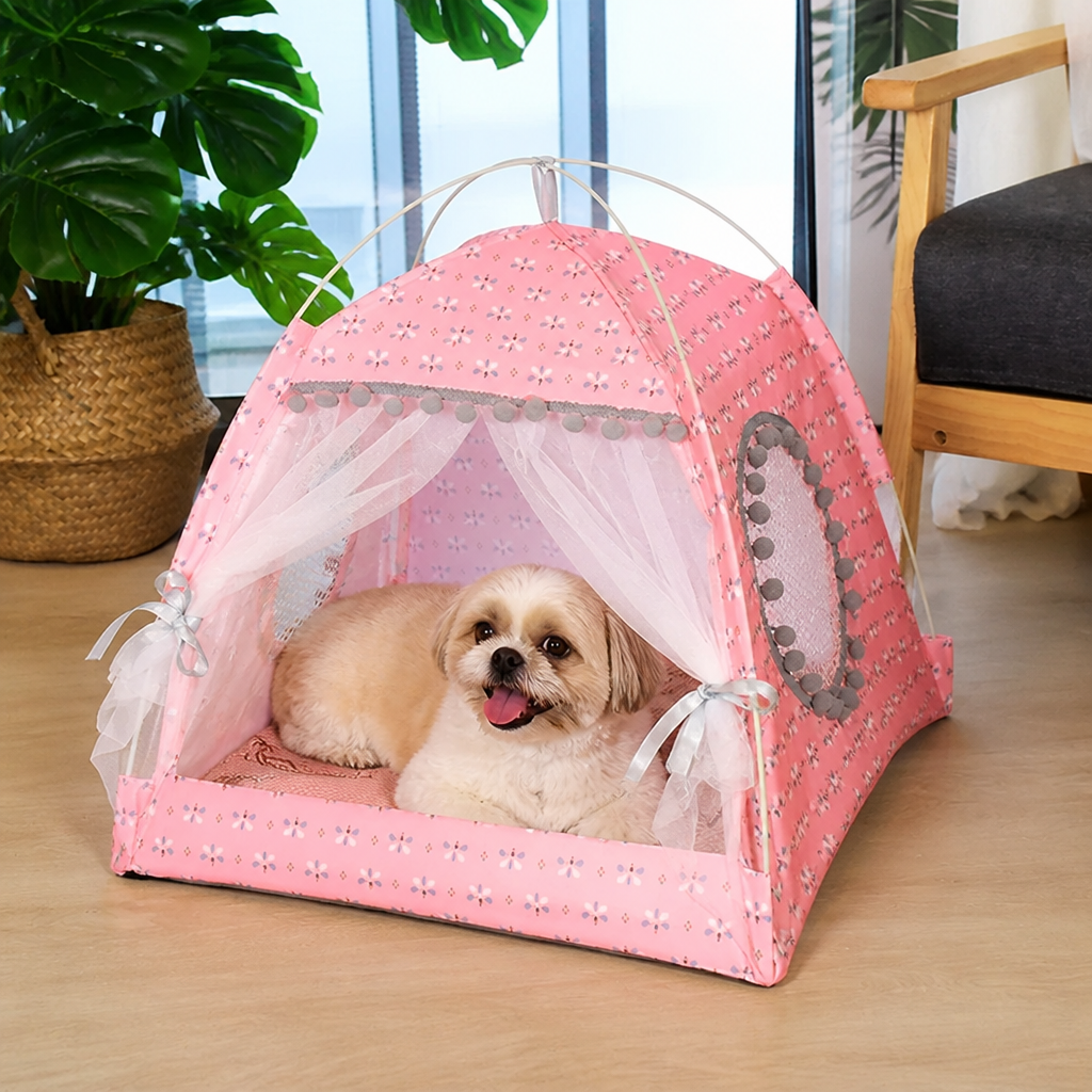 DogBedHouse Semi-Enclosed Breathable Mesh & Non-Slip Pet Tent