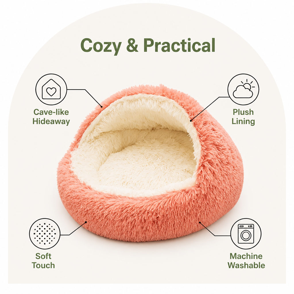 DogBedHouse Semi-Enclosed Plush Pet Bed (Removable Washable Pad)