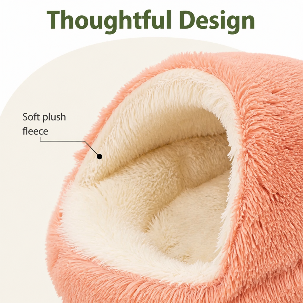 DogBedHouse Semi-Enclosed Plush Pet Bed (Removable Washable Pad)