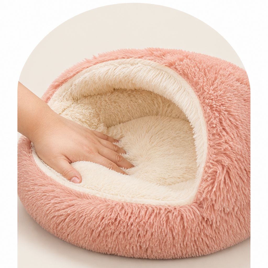 DogBedHouse Semi-Enclosed Plush Pet Bed (Removable Washable Pad)