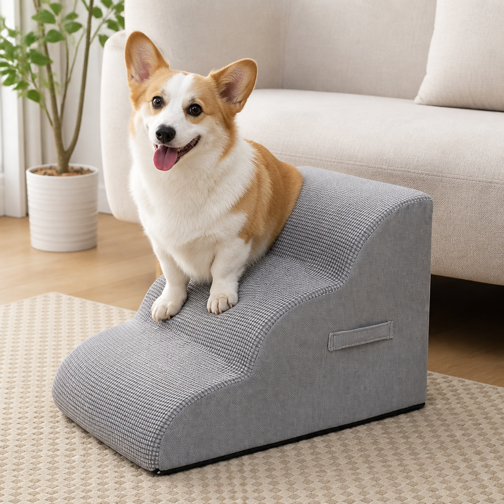 DogBedHouse Senior-Friendly Soft Foam 3-Step Pet Stairs