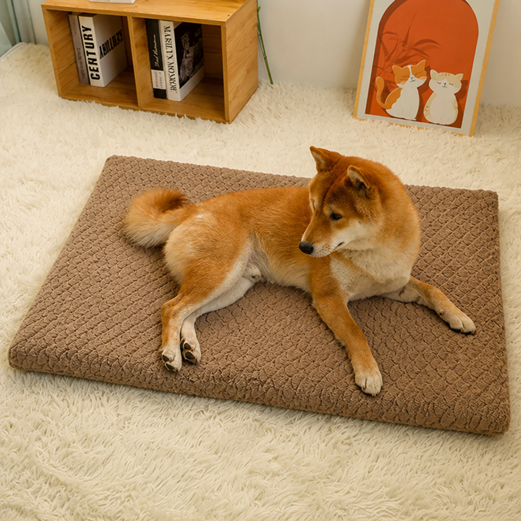 DogBedHouse Short Plush & High-Elastic Wave Sponge Dog Bed (Removable Washable Cover)