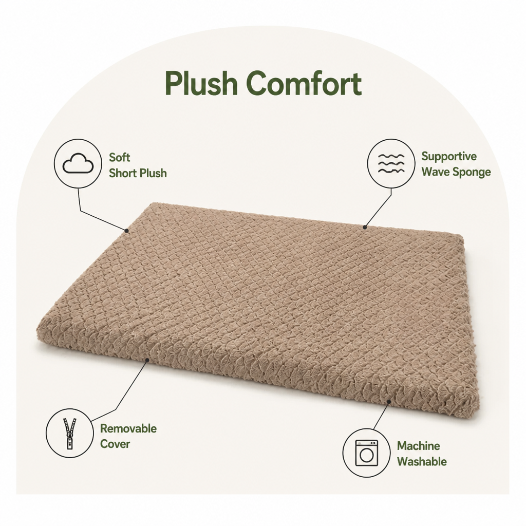DogBedHouse Short Plush & High-Elastic Wave Sponge Dog Bed (Removable Washable Cover)