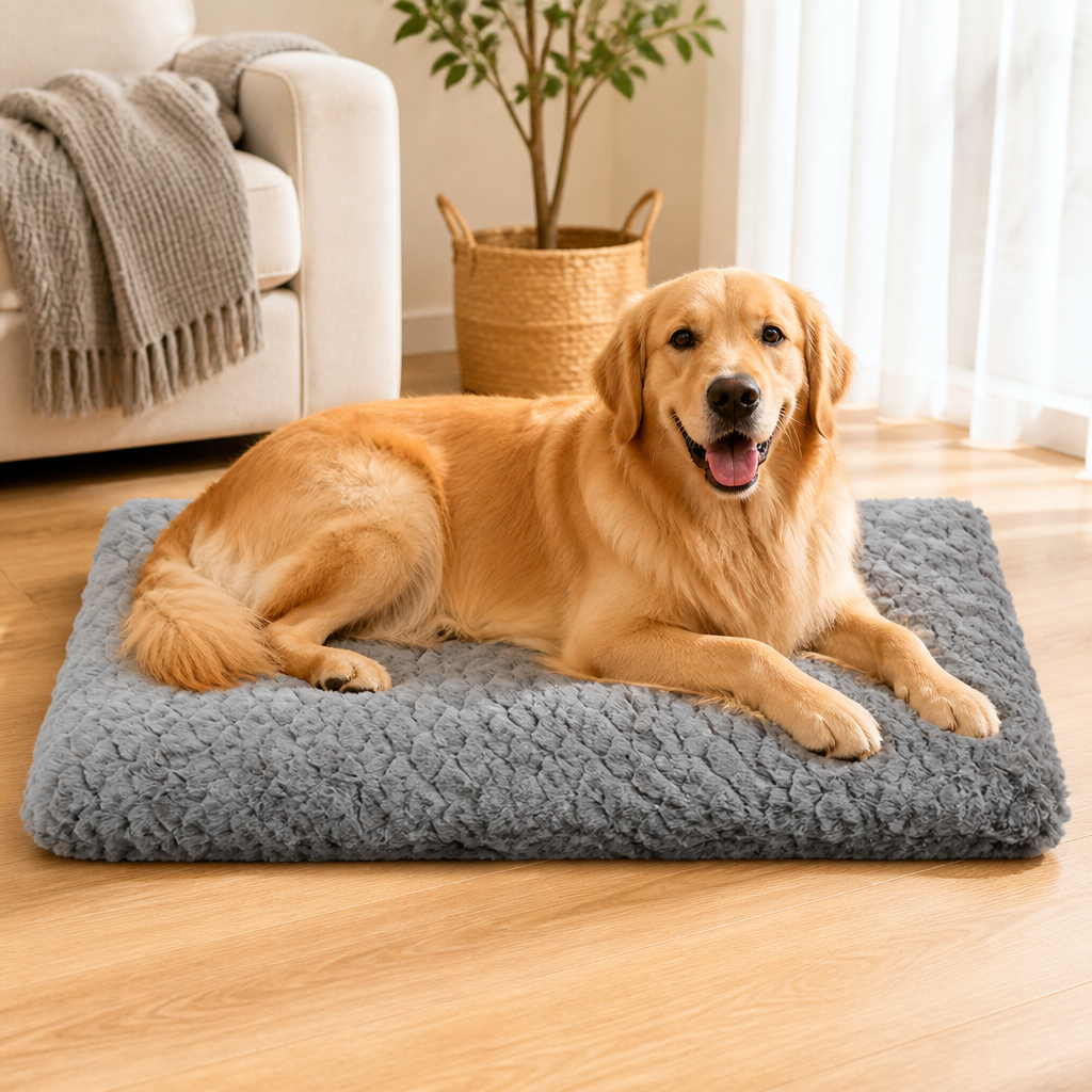 DogBedHouse Short Plush & High-Elastic Wave Sponge Dog Bed (Removable Washable Cover)