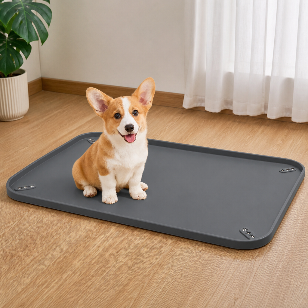 DogBedHouse Silicone Raised-Edge Non-Slip Pee Pad Holder (Corner Snaps)