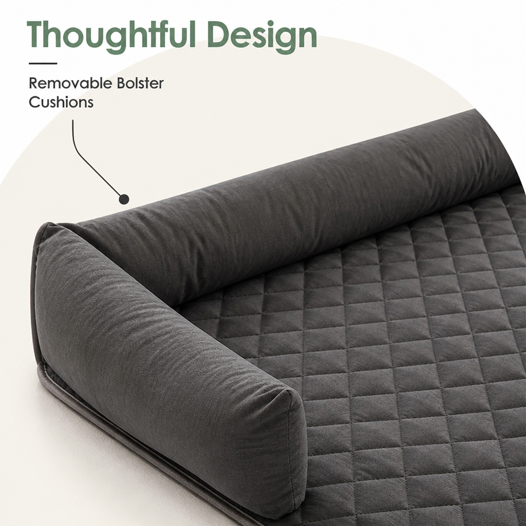 DogBedHouse Slip-Resistant & Waterproof Bolster Bed (Removable Bolsters & Washable Cover)