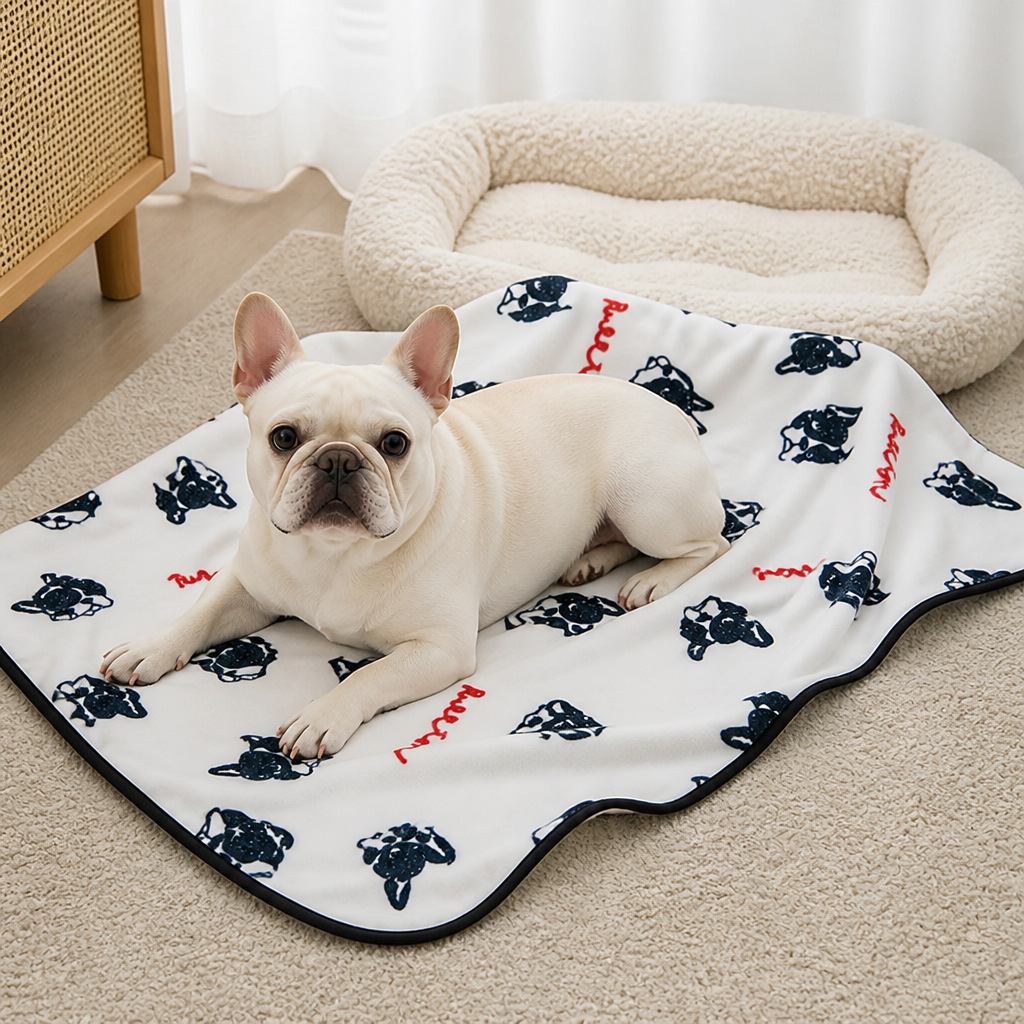 DogBedHouse Soft Fleece Washable Pet Blanket (Bulldog & Bull Terrier Prints)